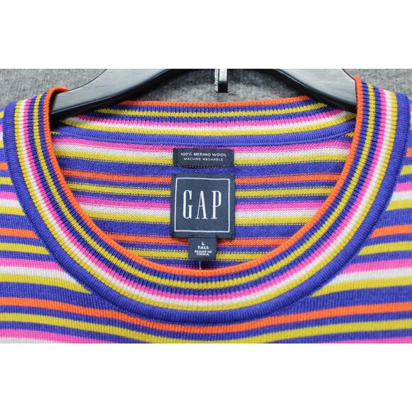 Women’s Merino Wool Sweater Gap Large Tall Striped Pink Orange Blue NEW - Picture 2 of 4